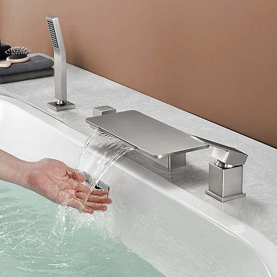 Dual Handle Tub Deck Mounted Roman Tub Faucet with Hand Shower