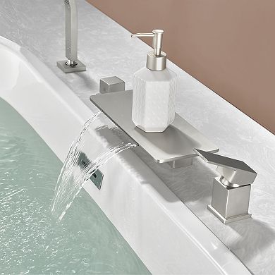 Dual Handle Tub Deck Mounted Roman Tub Faucet with Hand Shower