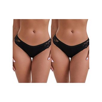 2 Packs Women's Lace Low Rise Hip-Lifting Ribbed Briefs Comfortable Breathable Panties