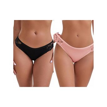 2 Packs Women's Lace Low Rise Hip-Lifting Ribbed Briefs Comfortable Breathable Panties