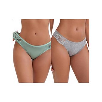 2 Packs Women's Lace Low Rise Hip-Lifting Ribbed Briefs Comfortable Breathable Panties