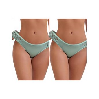 2 Packs Women's Lace Low Rise Hip-Lifting Ribbed Briefs Comfortable Breathable Panties