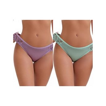 2 Packs Women's Lace Low Rise Hip-Lifting Ribbed Briefs Comfortable Breathable Panties