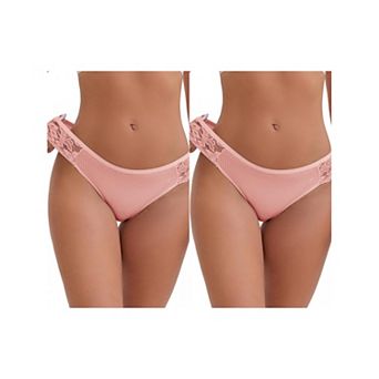 2 Packs Women's Lace Low Rise Hip-Lifting Ribbed Briefs Comfortable Breathable Panties