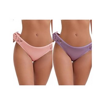 2 Packs Women's Lace Low Rise Hip-Lifting Ribbed Briefs Comfortable Breathable Panties