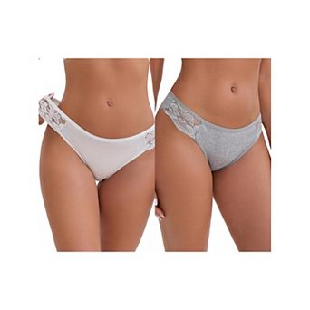 2 Packs Women's Lace Low Rise Hip-Lifting Ribbed Briefs Comfortable Breathable Panties
