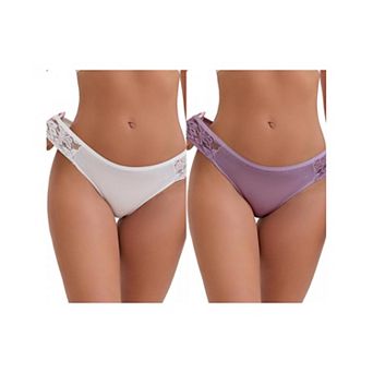 2 Packs Women's Lace Low Rise Hip-Lifting Ribbed Briefs Comfortable Breathable Panties