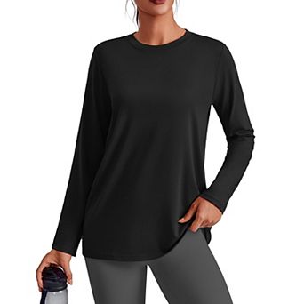 Pinspark Women's Long Sleeve Crewneck Workout Tops Lightweight Loose Sun Protection Running Shirt