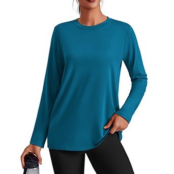 Pinspark Women's Long Sleeve Crewneck Workout Tops Lightweight Loose Sun Protection Running Shirt
