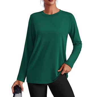 Pinspark Women's Long Sleeve Crewneck Workout Tops Lightweight Loose Sun Protection Running Shirt