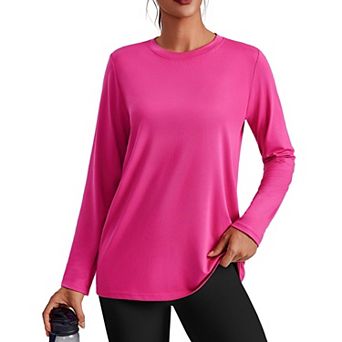 Pinspark Women's Long Sleeve Crewneck Workout Tops Lightweight Loose Sun Protection Running Shirt