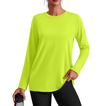 Pinspark Women's Long Sleeve Crewneck Workout Tops Lightweight Loose Sun Protection Running Shirt