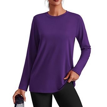 Pinspark Women's Long Sleeve Crewneck Workout Tops Lightweight Loose Sun Protection Running Shirt