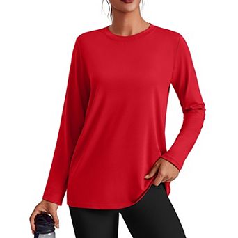 Pinspark Women's Long Sleeve Crewneck Workout Tops Lightweight Loose Sun Protection Running Shirt