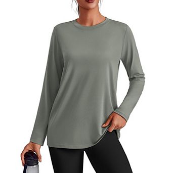 Pinspark Women's Long Sleeve Crewneck Workout Tops Lightweight Loose Sun Protection Running Shirt
