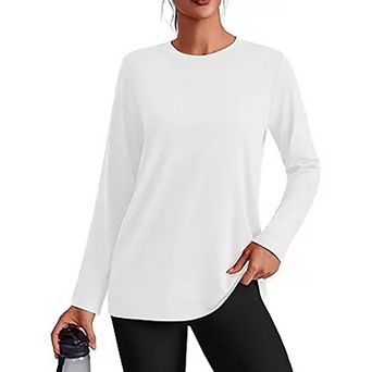 Pinspark Women's Long Sleeve Crewneck Workout Tops Lightweight Loose Sun Protection Running Shirt