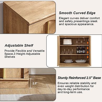 Buffet Cabinet with Storage & Arched Doors, 31.5" Wood Sideboard with Adjustable Shelf for Entryway