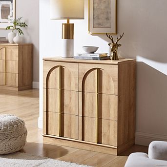 Buffet Cabinet with Storage & Arched Doors, 31.5" Wood Sideboard with Adjustable Shelf for Entryway