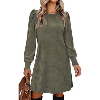 Zeagoo Women's Lightweight Knitted Dress Puff Long Sleeve Cute Casual Fall Winter Sweater Dress