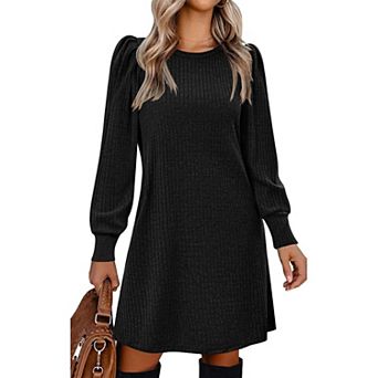 Zeagoo Women's Lightweight Knitted Dress Puff Long Sleeve Cute Casual Fall Winter Sweater Dress