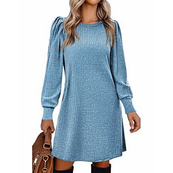 Zeagoo Women's Lightweight Knitted Dress Puff Long Sleeve Cute Casual Fall Winter Sweater Dress