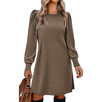 Zeagoo Women's Lightweight Knitted Dress Puff Long Sleeve Cute Casual Fall Winter Sweater Dress