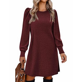Zeagoo Women's Lightweight Knitted Dress Puff Long Sleeve Cute Casual Fall Winter Sweater Dress