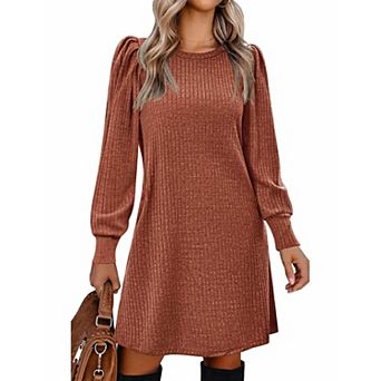 Zeagoo Women's Lightweight Knitted Dress Puff Long Sleeve Cute Casual Fall Winter Sweater Dress