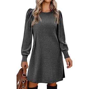 Zeagoo Women's Lightweight Knitted Dress Puff Long Sleeve Cute Casual Fall Winter Sweater Dress