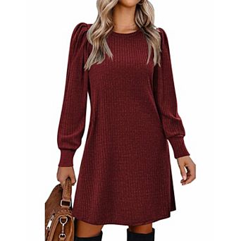 Zeagoo Women's Lightweight Knitted Dress Puff Long Sleeve Cute Casual Fall Winter Sweater Dress