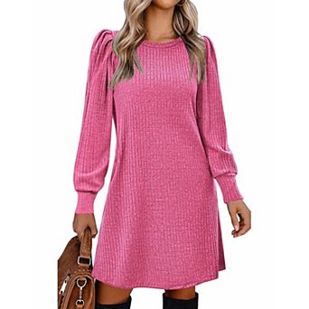 Zeagoo Women's Lightweight Knitted Dress Puff Long Sleeve Cute Casual Fall Winter Sweater Dress