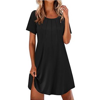 Ekouaer Nightgowns for Women Pleated Nightshirts Short Sleeve Sleepshirts Crew Neck Sleepwear Soft