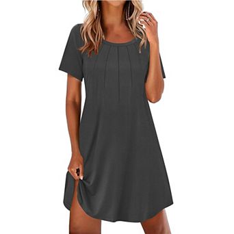 Ekouaer Nightgowns for Women Pleated Nightshirts Short Sleeve Sleepshirts Crew Neck Sleepwear Soft
