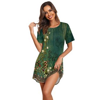 Ekouaer Nightgowns for Women Pleated Nightshirts Short Sleeve Sleepshirts Crew Neck Sleepwear Soft