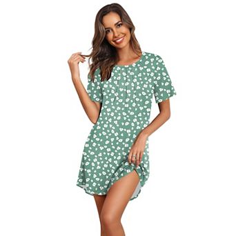 Ekouaer Nightgowns for Women Pleated Nightshirts Short Sleeve Sleepshirts Crew Neck Sleepwear Soft