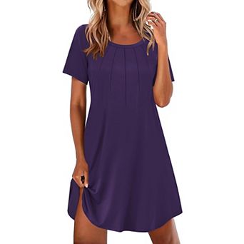 Ekouaer Nightgowns for Women Pleated Nightshirts Short Sleeve Sleepshirts Crew Neck Sleepwear Soft