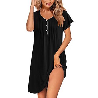 Ekouaer Women's Nightgown Flare Short Sleeve Sleepwear Pleated Sleepshirt Soft Pajama Dress