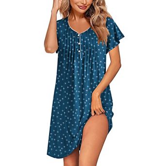 Ekouaer Women's Nightgown Flare Short Sleeve Sleepwear Pleated Sleepshirt Soft Pajama Dress