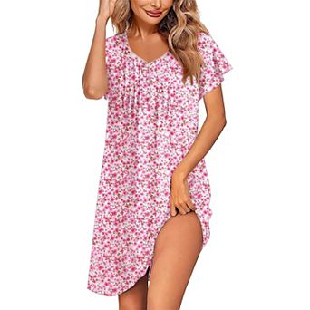 Ekouaer Women's Nightgown Flare Short Sleeve Sleepwear Pleated Sleepshirt Soft Pajama Dress