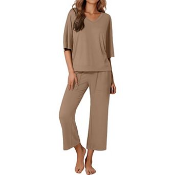 Ekouaer Womens Pajama Sets Lounge Sets for Women Two Piece Outfits Short Sleeve Tops and Wide Leg
