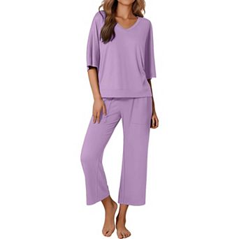 Ekouaer Womens Pajama Sets Lounge Sets for Women Two Piece Outfits Short Sleeve Tops and Wide Leg
