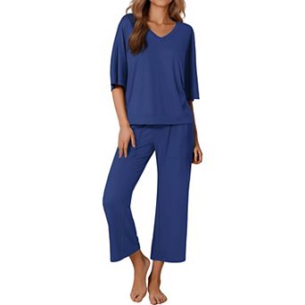 Ekouaer Womens Pajama Sets Lounge Sets for Women Two Piece Outfits Short Sleeve Tops and Wide Leg