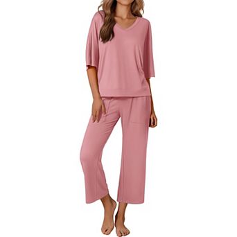 Ekouaer Womens Pajama Sets Lounge Sets for Women Two Piece Outfits Short Sleeve Tops and Wide Leg