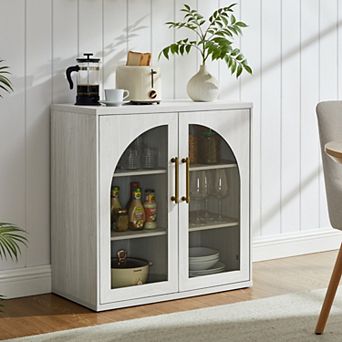 Glass Arched Door Sideboard Buffet Cabinet, Accent Cabinet w/Adjustable Shelf, Wood Storage Cabinet