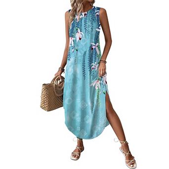 Zeagoo Women's Casual Maxi Sundress Beach Tank Dress with Pockets Pleated Front Travel Outfits