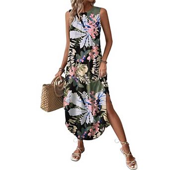 Zeagoo Women's Casual Maxi Sundress Beach Tank Dress with Pockets Pleated Front Travel Outfits