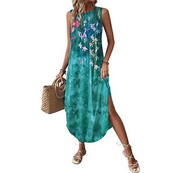 Zeagoo Women's Casual Maxi Sundress Beach Tank Dress with Pockets Pleated Front Travel Outfits