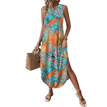 Zeagoo Women's Casual Maxi Sundress Beach Tank Dress with Pockets Pleated Front Travel Outfits