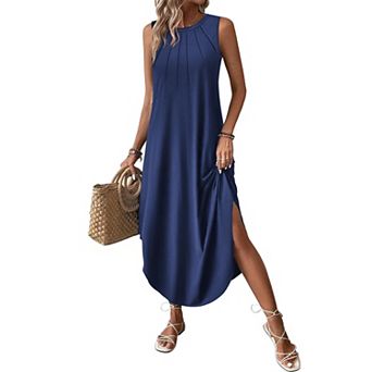 Zeagoo Women's Casual Maxi Sundress Beach Tank Dress with Pockets Pleated Front Travel Outfits