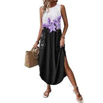 Zeagoo Women's Casual Maxi Sundress Beach Tank Dress with Pockets Pleated Front Travel Outfits